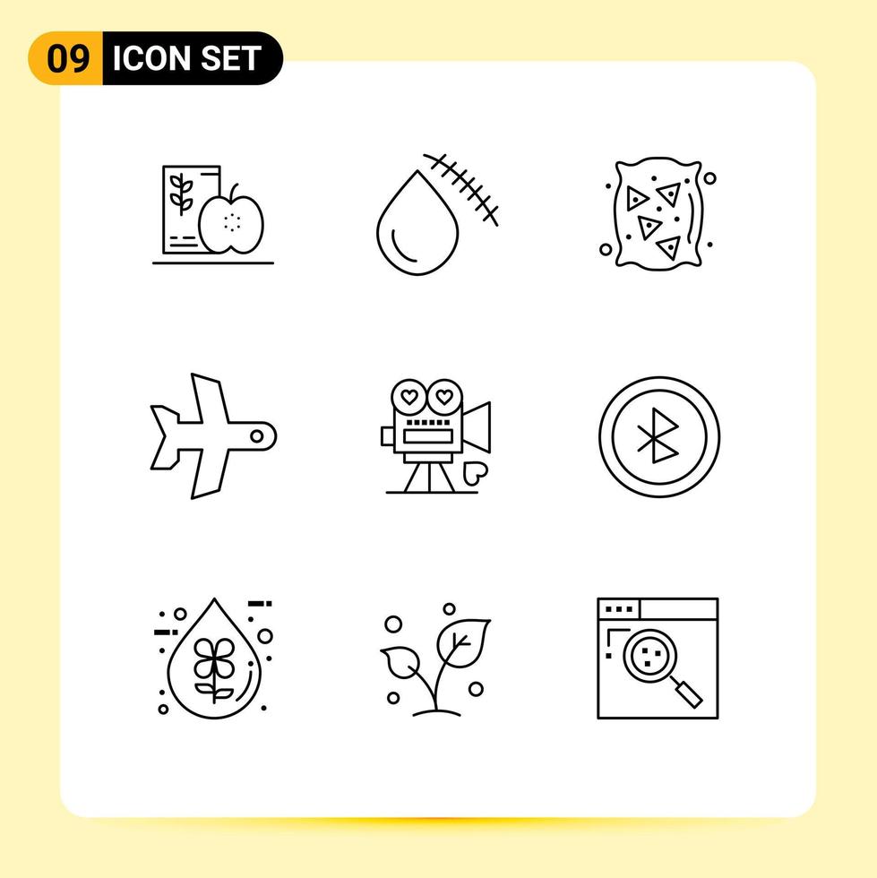 ensemble de 9 symboles d'icônes d'interface utilisateur modernes signes pour les éléments de conception vectoriels modifiables de blé d'avion de blessure au décollage de véhicule vecteur