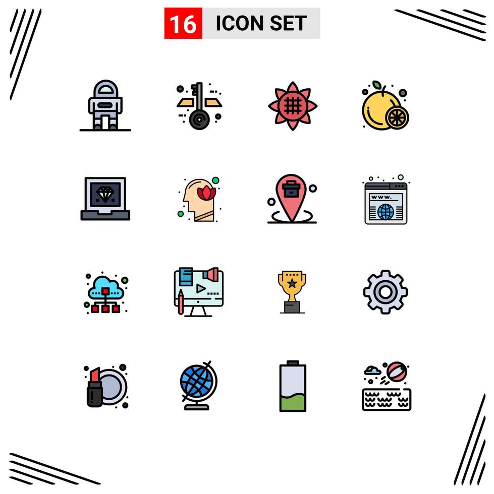 ensemble de 16 symboles d'icônes d'interface utilisateur modernes signes pour la programmation développer des éléments de conception vectoriels créatifs modifiables de fruits de codage de fleurs vecteur