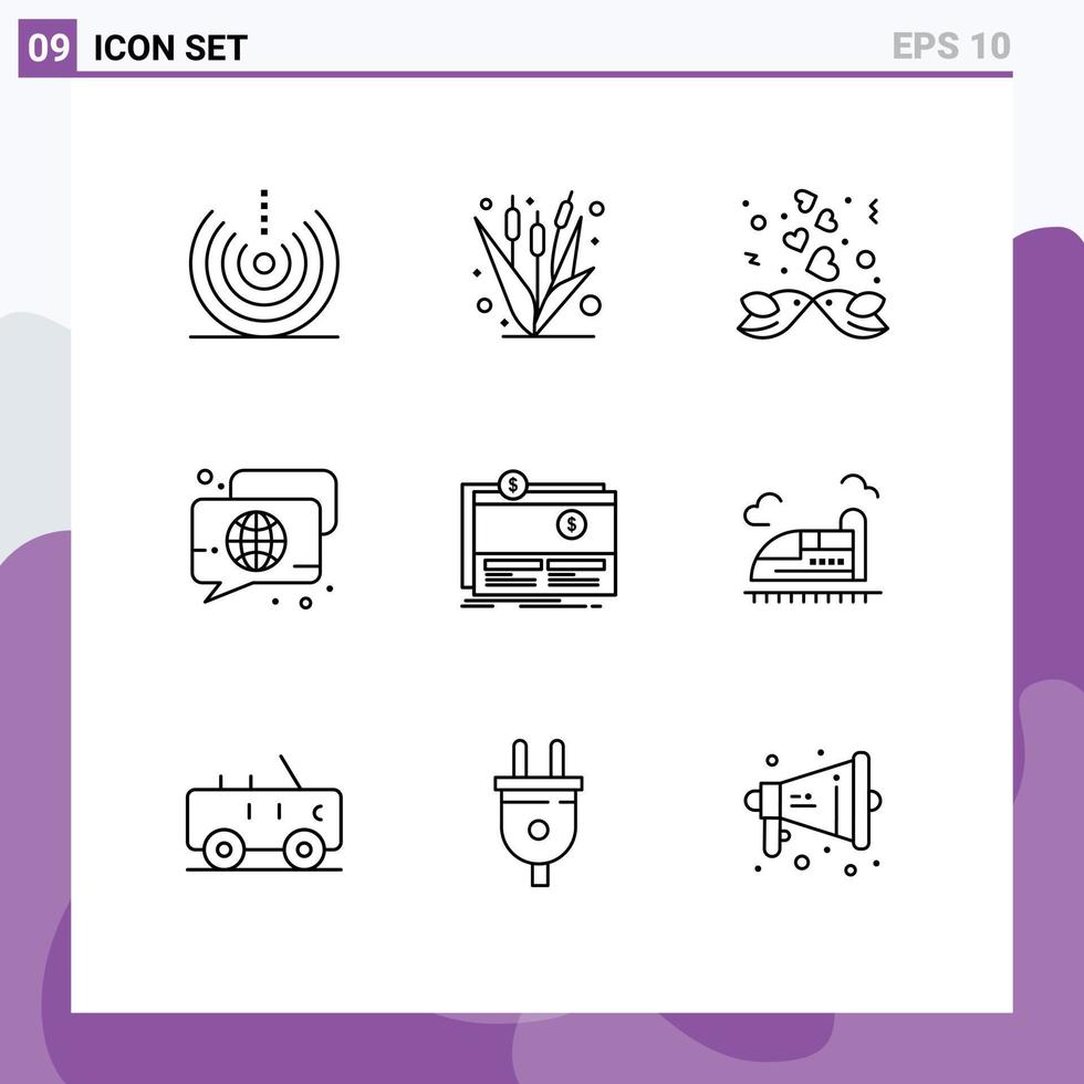 pack d'icônes vectorielles stock de 9 signes et symboles de ligne pour le chat de la parole agriculture bulle coeur éléments de conception vectoriels modifiables vecteur