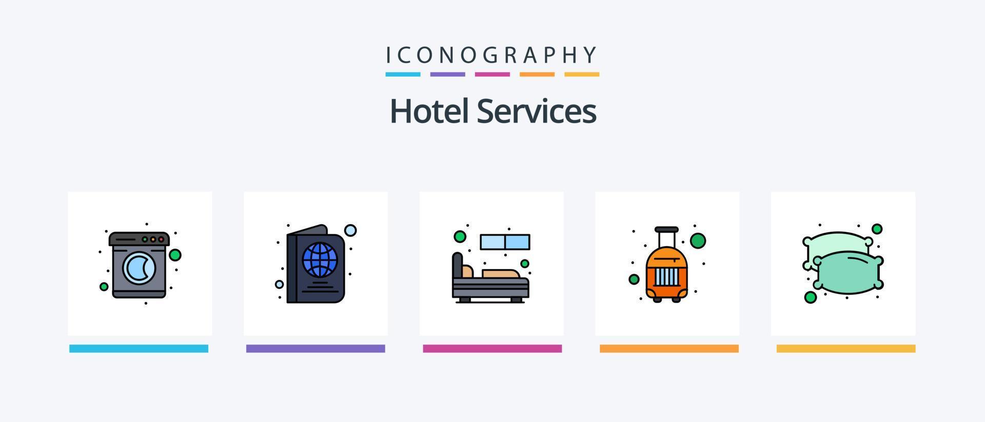 ligne de services hôteliers remplie de 5 packs d'icônes comprenant. portion. la télé. restaurant. plat. conception d'icônes créatives vecteur