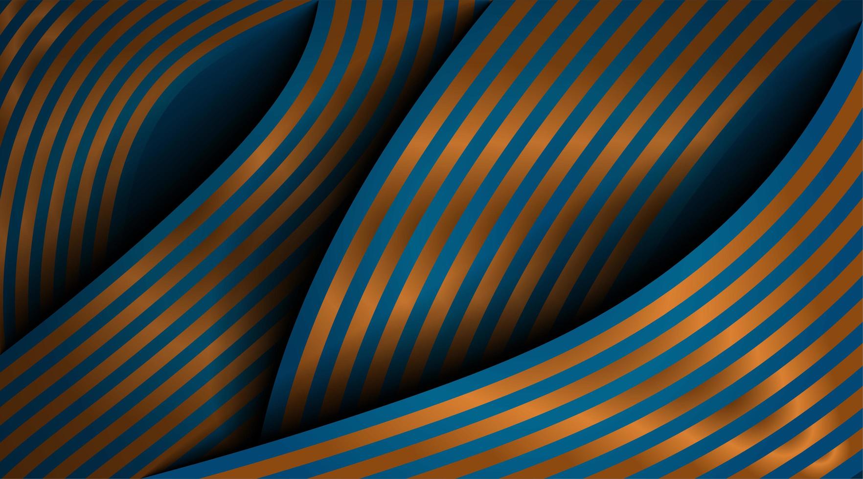 Conception de vague de vecteur abstrait moderne 3D. lignes de texture or et fond bleu foncé