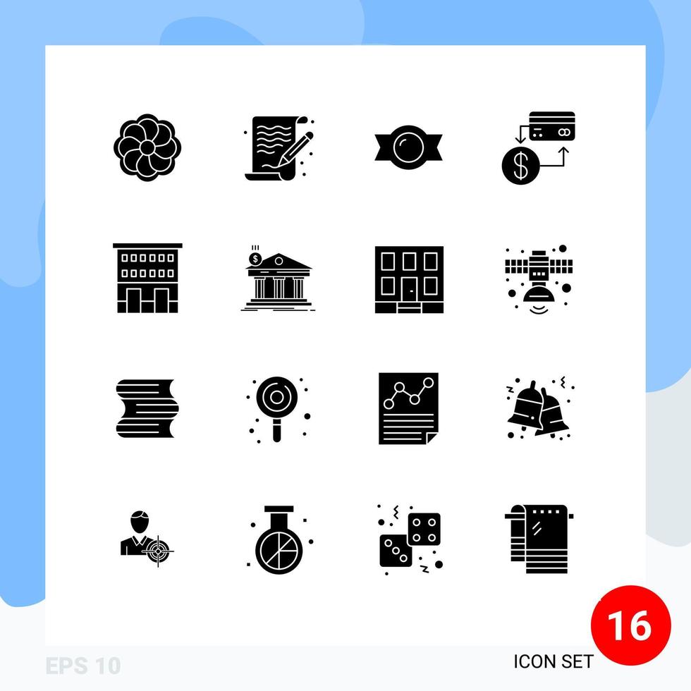 pack de 16 signes et symboles de glyphes solides modernes pour les supports d'impression Web tels que les bâtiments de vente au détail marketing de bonbons éléments de conception vectoriels modifiables sans numéraire vecteur