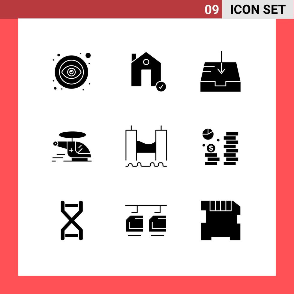 9 concept de glyphe solide pour les sites Web mobiles et applications pont ambulance maison hélicoptère médical éléments de conception vectoriels modifiables vecteur