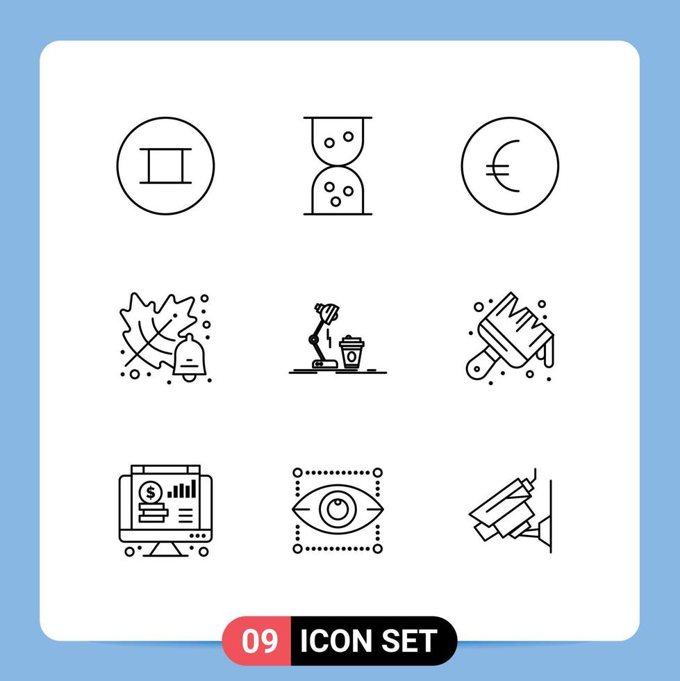 ensemble moderne de 9 contours et symboles tels que les éléments de conception vectoriels modifiables de la lampe d'art de l'école d'arts au pinceau vecteur
