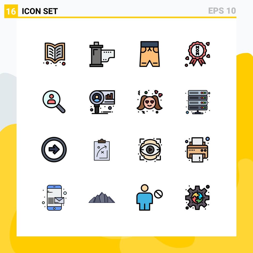 ensemble moderne de 16 lignes et symboles remplis de couleurs plates tels que trouver des courts métrages de certificat de film de qualité éléments de conception vectoriels créatifs modifiables vecteur