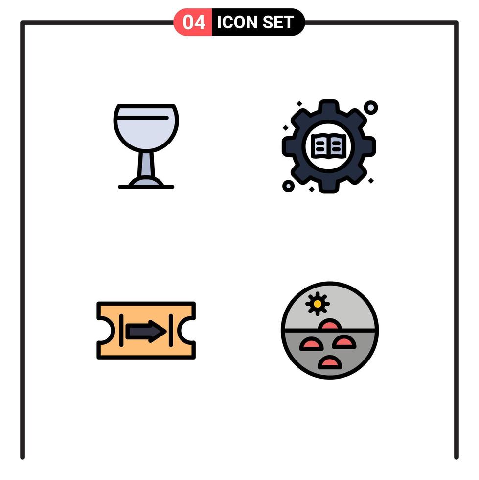 ensemble moderne de 4 couleurs et symboles plats remplis tels que le livre d'éducation sur le voyage en verre éléments de conception vectoriels modifiables pour la peau sèche vecteur