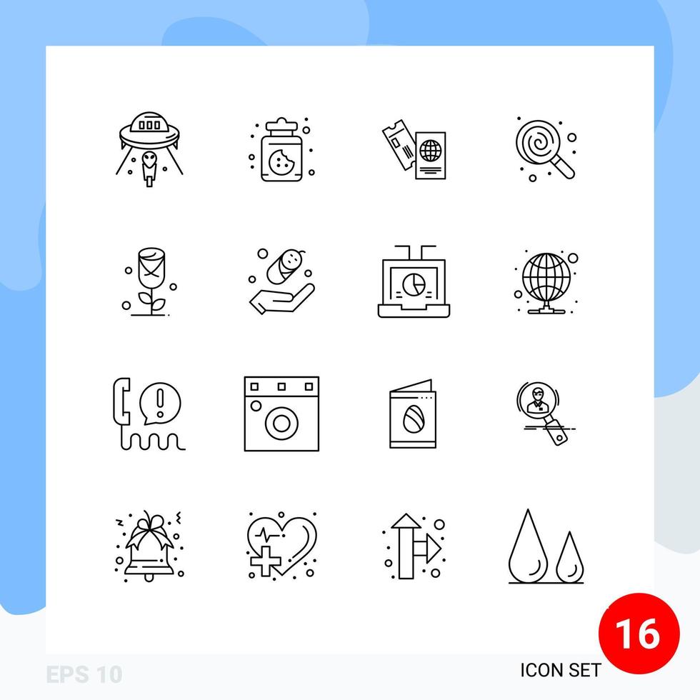 16 contours vectoriels thématiques et symboles modifiables d'éléments de conception vectoriels modifiables de vacances de nourriture de passeport de sucette fleur vecteur