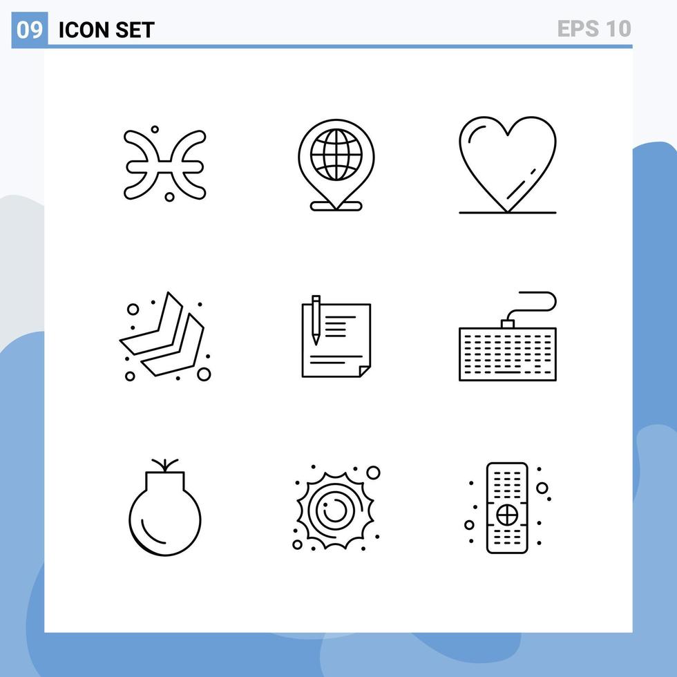 ensemble de 9 symboles d'icônes d'interface utilisateur modernes signes pour la page document coeur contrat chevron éléments de conception vectoriels modifiables vecteur