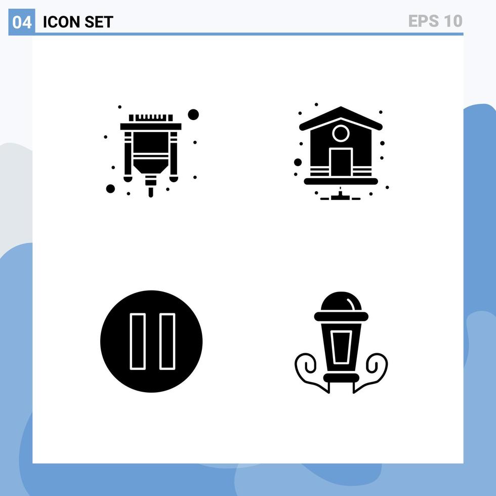 pack de 4 glyphes solides créatifs d'éléments de conception vectoriels modifiables de lampe de page d'index hdmi de lumière de câble vecteur