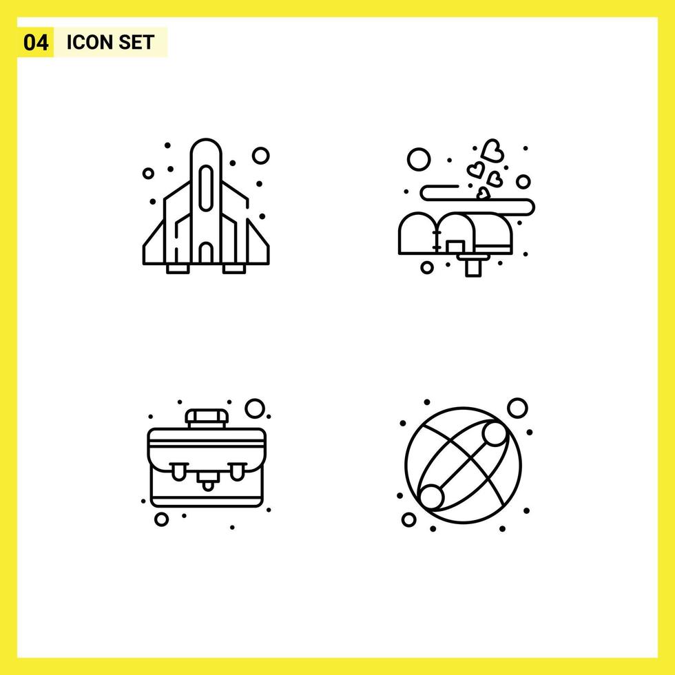 ligne d'interface mobile ensemble de 4 pictogrammes de portefeuille de fusée jouer amour bébé éléments de conception vectoriels modifiables vecteur