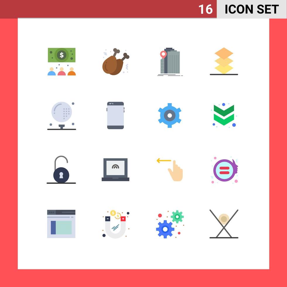 ensemble de pictogrammes de 16 couleurs plates simples d'activités de balle pile bancaire organiser un pack modifiable d'éléments de conception de vecteur créatif