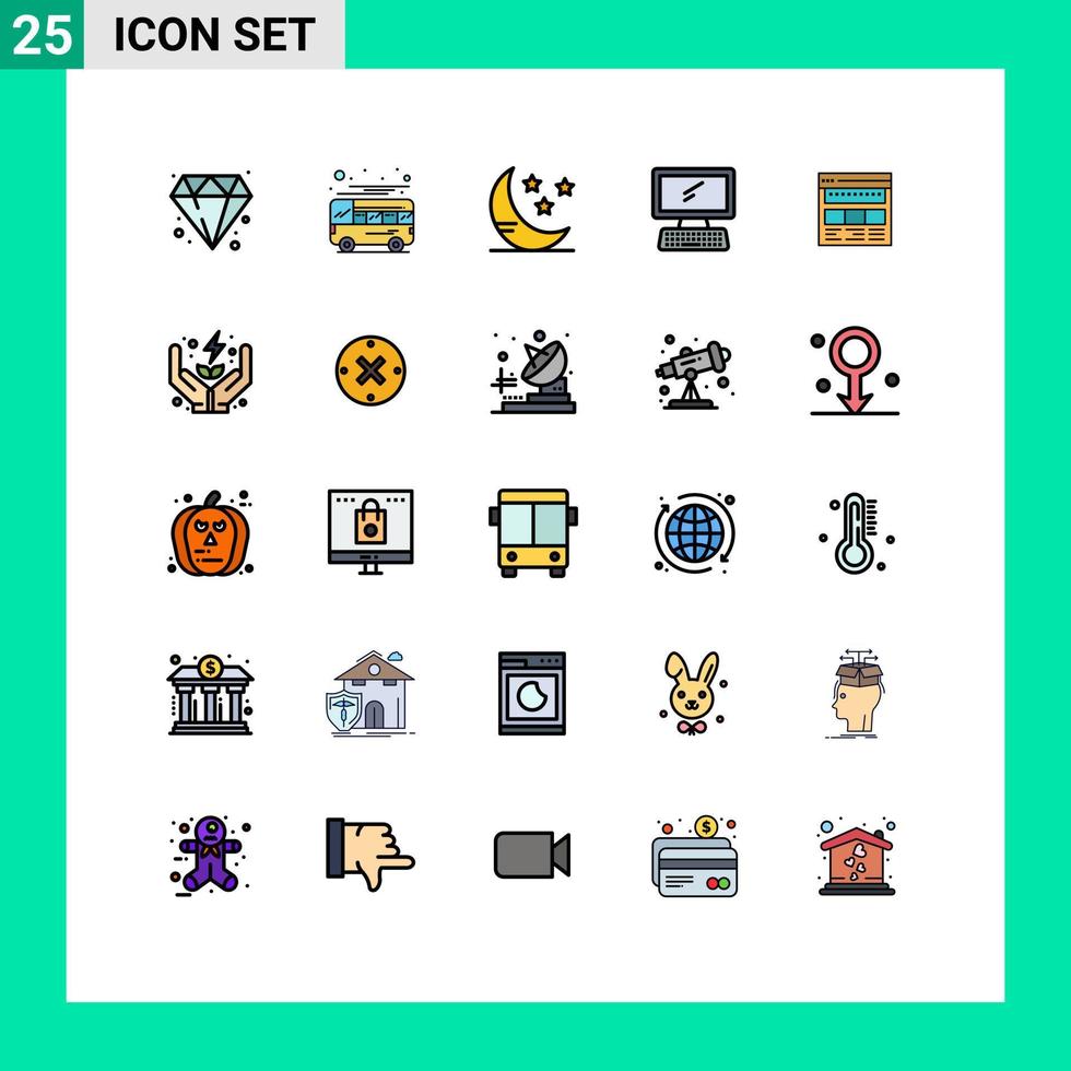 25 icônes créatives signes et symboles modernes du navigateur pc lune clavier moniteur éléments de conception vectoriels modifiables vecteur