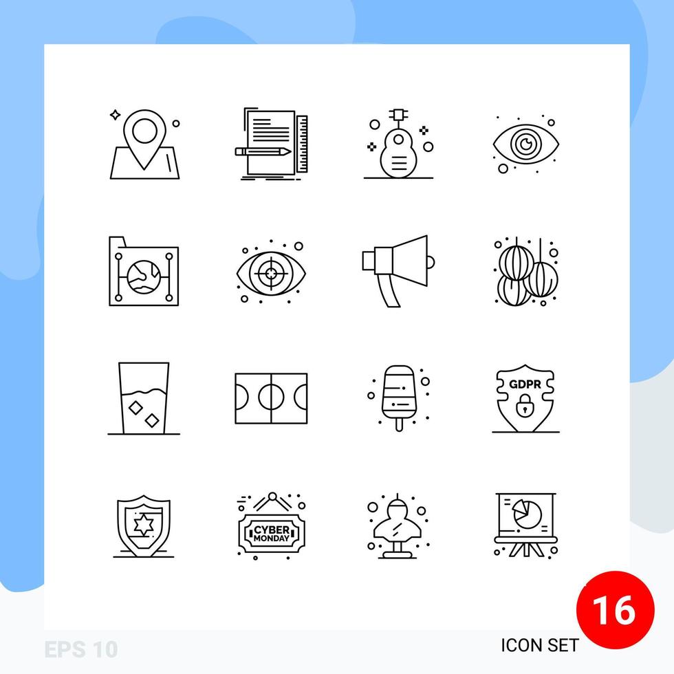 pack de 16 contours créatifs d'éléments de conception vectoriels modifiables d'instrument d'oeil de script de globe oculaire de nuage vecteur