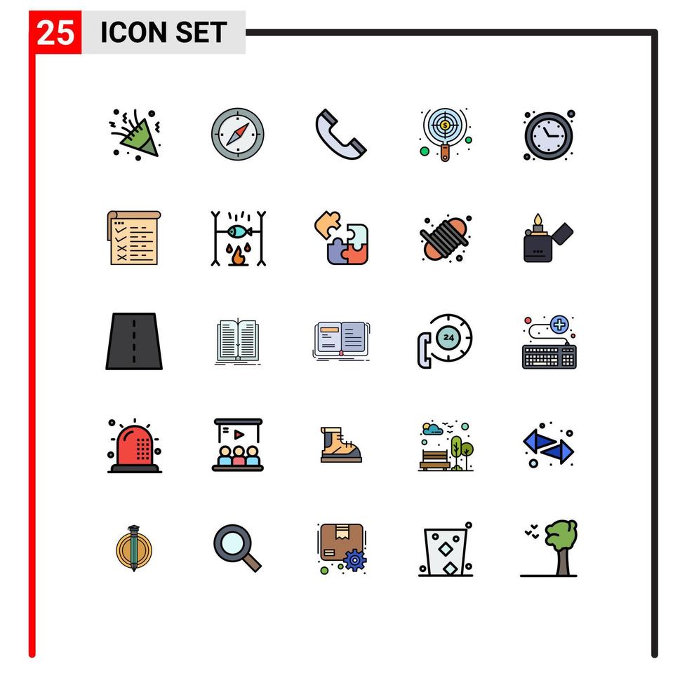 25 interface utilisateur ligne remplie pack de couleurs plates de signes et symboles modernes de mise au point de l'horloge gps cible recherche éléments de conception vectoriels modifiables vecteur