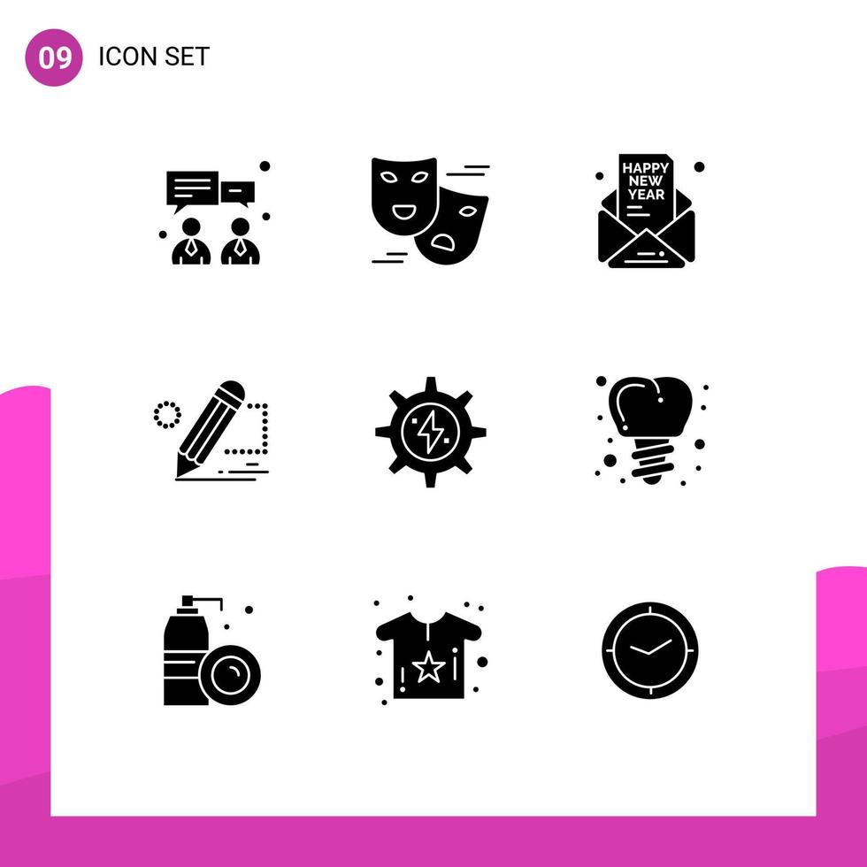 interface mobile glyphe solide ensemble de 9 pictogrammes de tablette d'engrenage inviter peinture crayon éléments de conception vectoriels modifiables vecteur