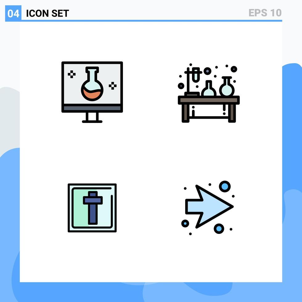 pack de lignes vectorielles modifiables de 4 couleurs plates remplies simples d'expérience d'échographie de lampe de biologie éléments de conception vectoriels modifiables de pâques vecteur