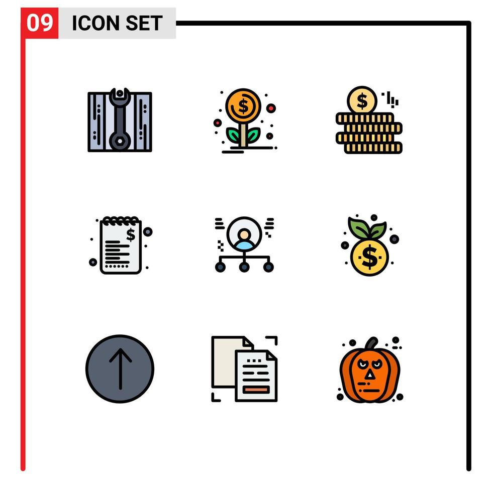 9 interface utilisateur filledline pack de couleurs plates de signes et symboles modernes de personnes humaines doller employé shopping éléments de conception vectoriels modifiables vecteur