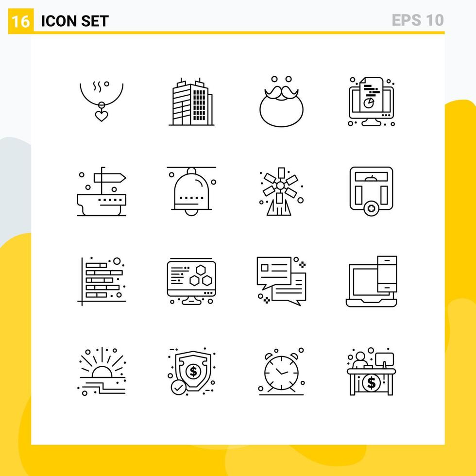 groupe de 16 contours modernes définis pour le moniteur de document moustache ordinateur portant des éléments de conception vectoriels modifiables vecteur