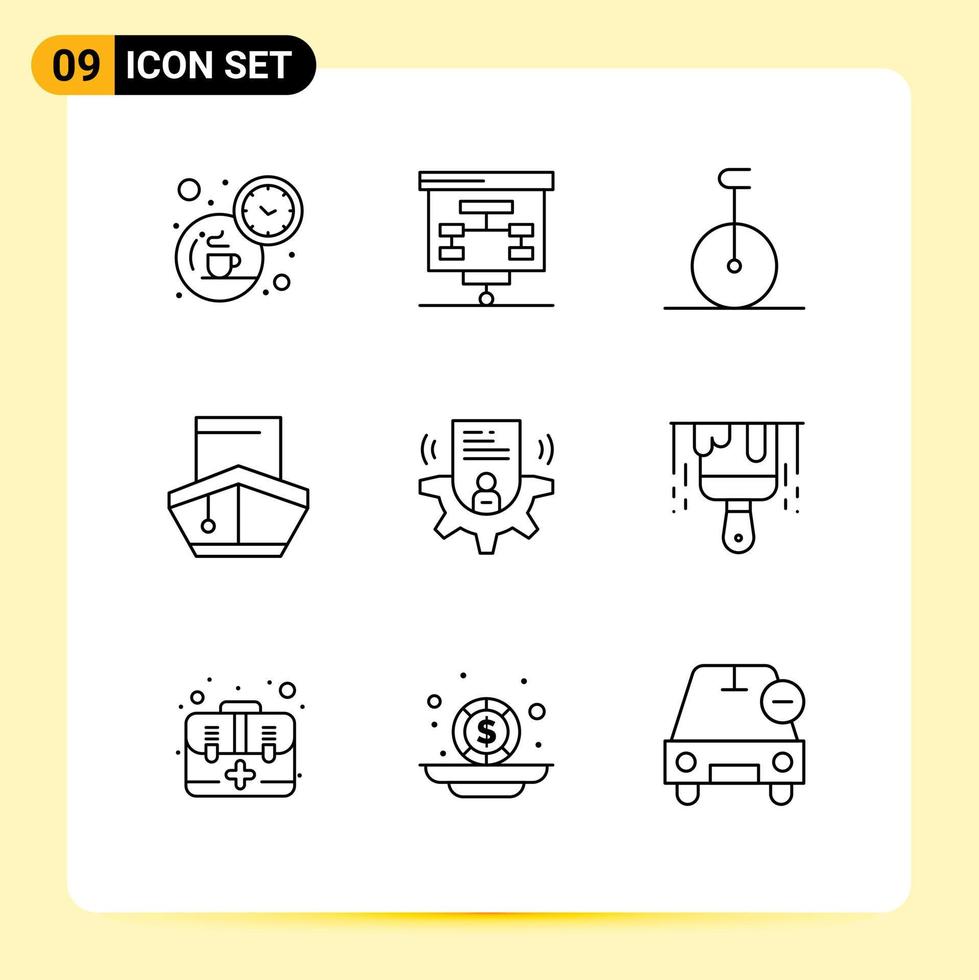symboles d'icônes universels groupe de 9 contours modernes de véhicules utilisateurs transport de cirque rempli d'éléments de conception vectoriels modifiables vecteur