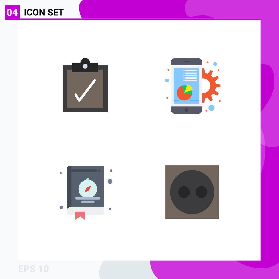 pack de 4 icônes plates créatives d'éléments de conception vectoriels modifiables de cordon mobile numérique de localisation complète vecteur