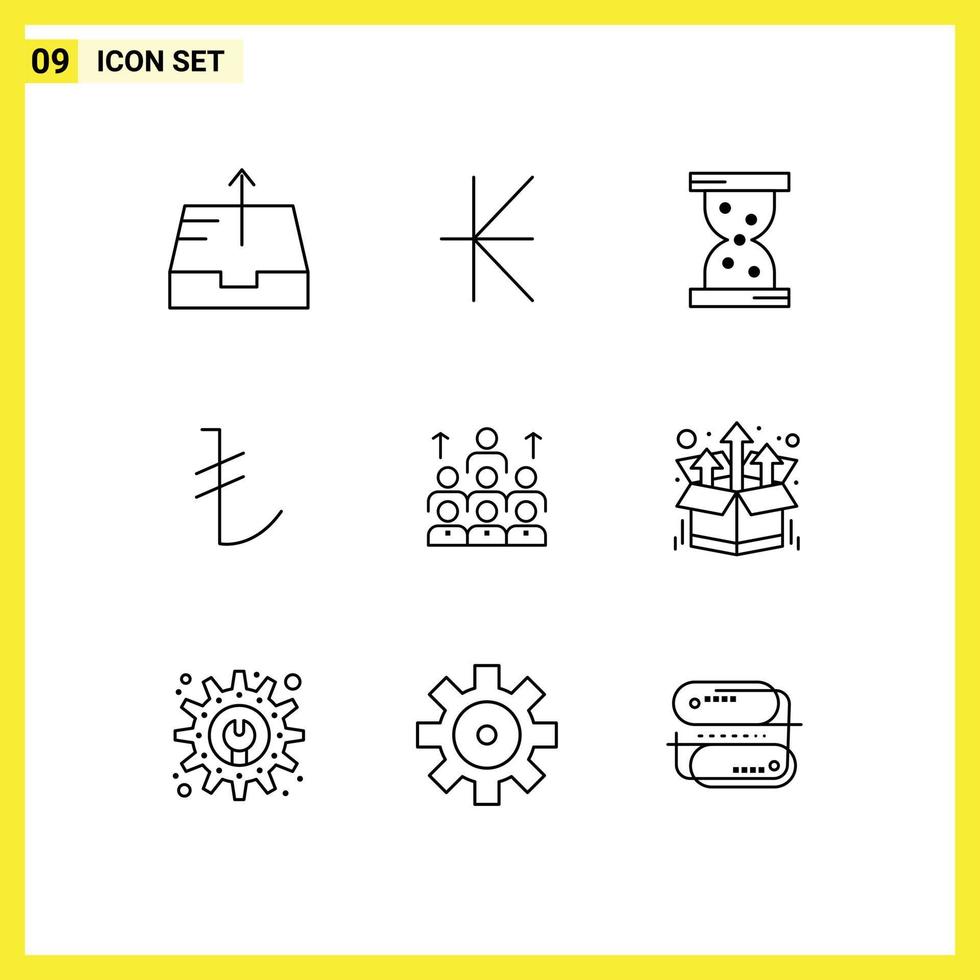 ensemble moderne de 9 contours et symboles tels que la gestion de l'heure humaine essayez des éléments de conception vectoriels modifiables vecteur