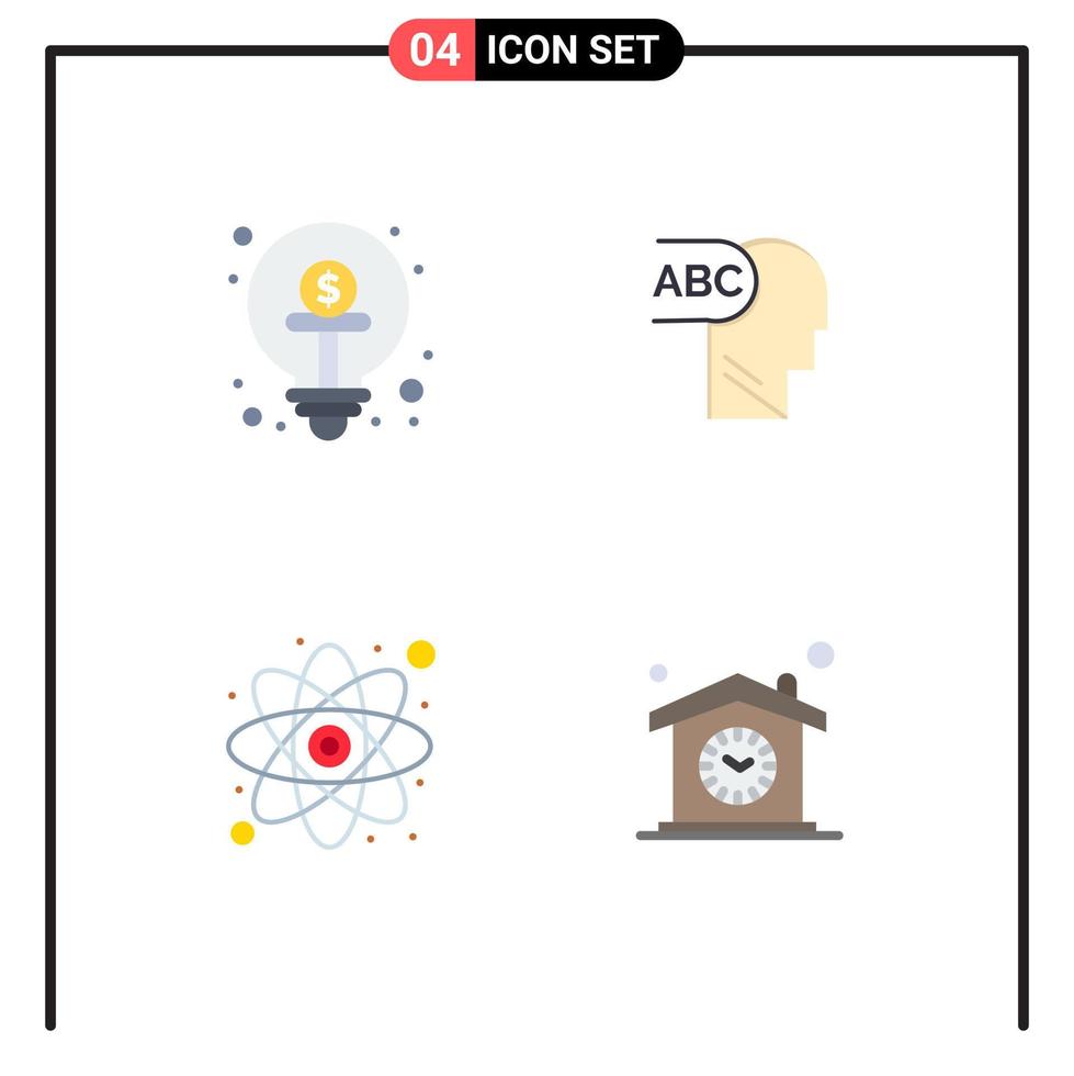 pack d'icônes plates de 4 symboles universels d'études commerciales financement atome maison éléments de conception vectoriels modifiables vecteur