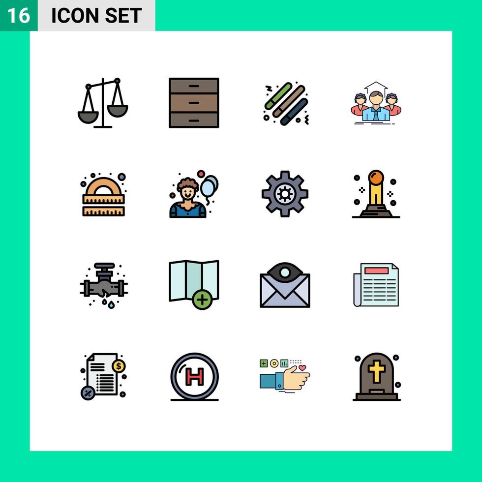 interface mobile ligne remplie de couleurs plates ensemble de 16 pictogrammes de groupe de dessin équipe de travail d'équipe tambour éléments de conception vectoriels créatifs modifiables vecteur