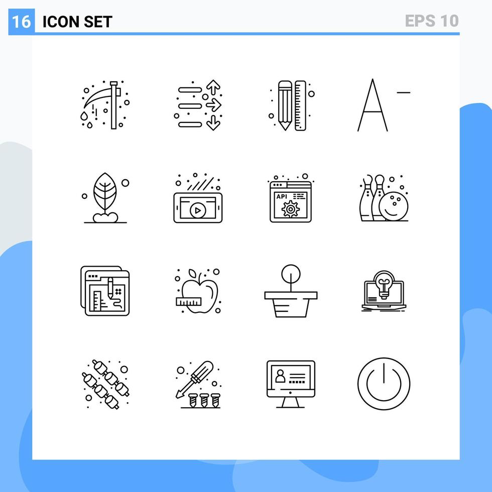 symboles d'icônes universels groupe de 16 contours modernes de stock de polices végétales diminuer les éléments de conception vectoriels modifiables au crayon vecteur