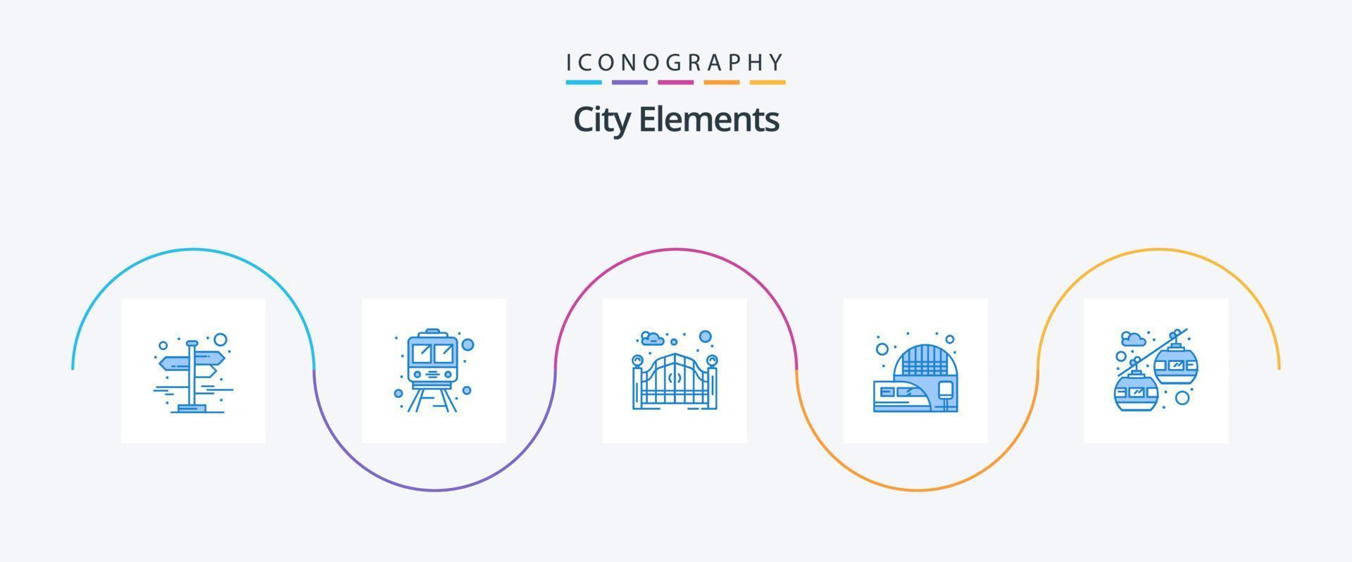 pack d'icônes bleu 5 éléments de la ville, y compris télésiège. téléphérique. portail. former. électrique vecteur