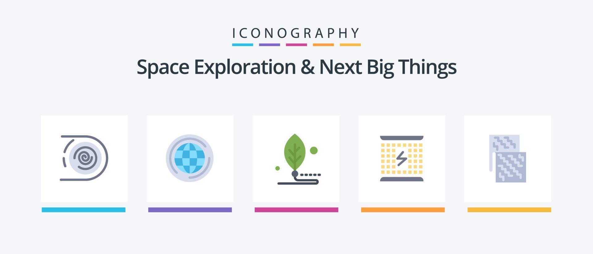 exploration de l'espace et pack d'icônes plat 5 prochaines grandes choses, y compris électromagnétique. mise en charge. penser. charge. feuille. conception d'icônes créatives vecteur
