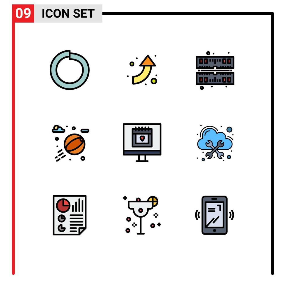 pack d'interface utilisateur de 9 couleurs plates de base remplies d'hébergement d'éléments de conception vectoriels modifiables vecteur