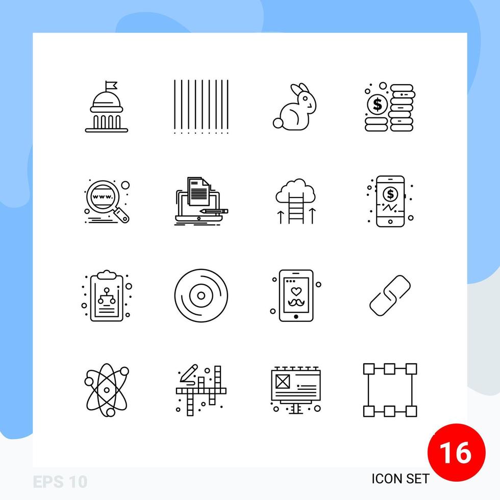 16 icônes créatives signes et symboles modernes de la gestion mondiale du moteur de lapin éléments de conception vectoriels modifiables vecteur