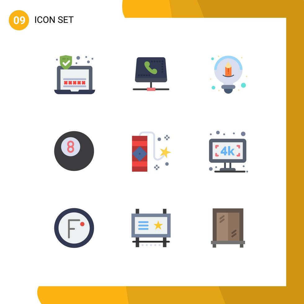 ensemble de 9 symboles d'icônes d'interface utilisateur modernes signes pour moniteur pétard célébration créative billard éléments de conception vectoriels modifiables vecteur