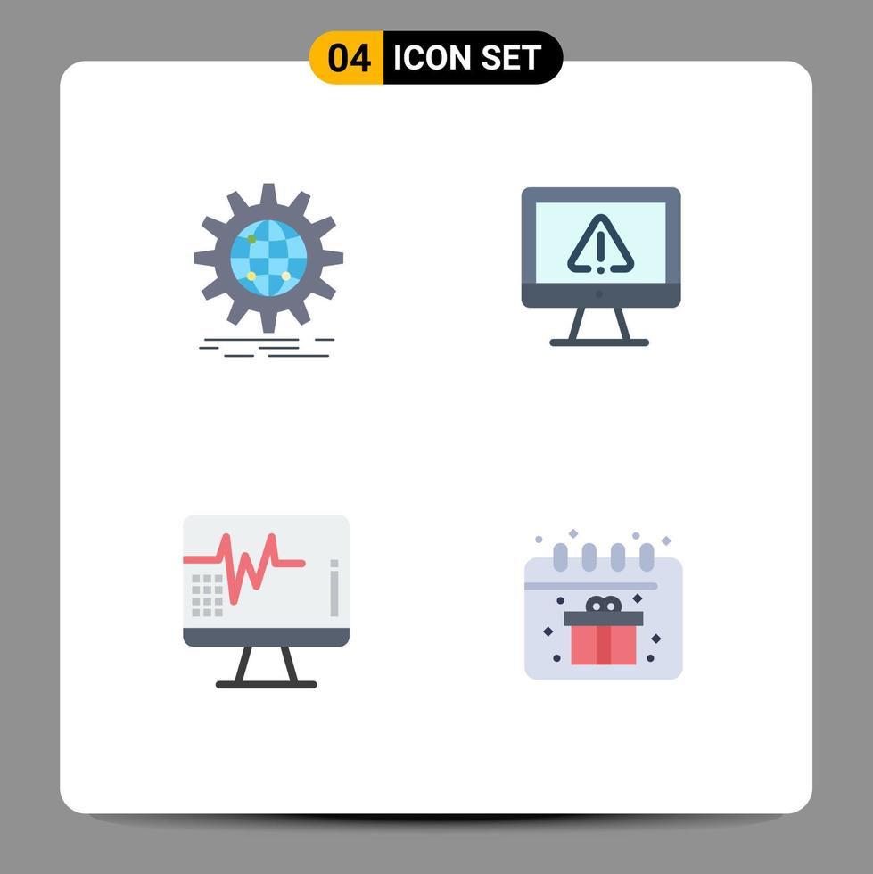 pack de 4 icônes plates créatives d'éléments de conception vectoriels modifiables de battement de coeur de données internationales de sécurité internationale vecteur