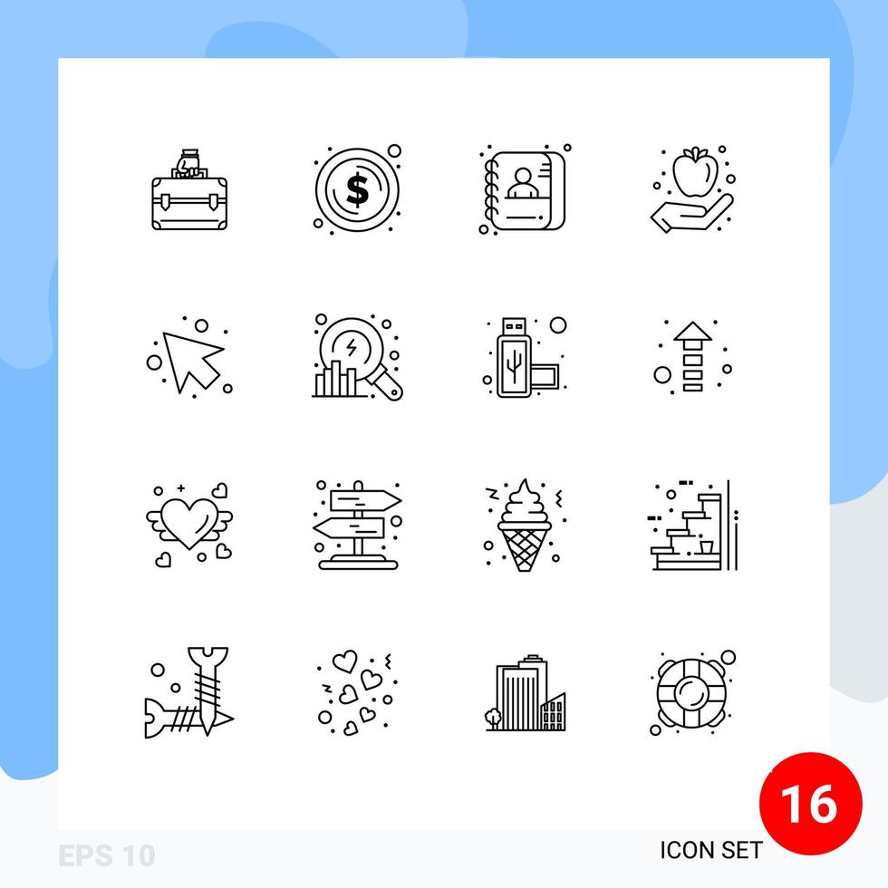 pack de 16 contours créatifs d'éléments de conception vectoriels modifiables pour le petit déjeuner sain vecteur