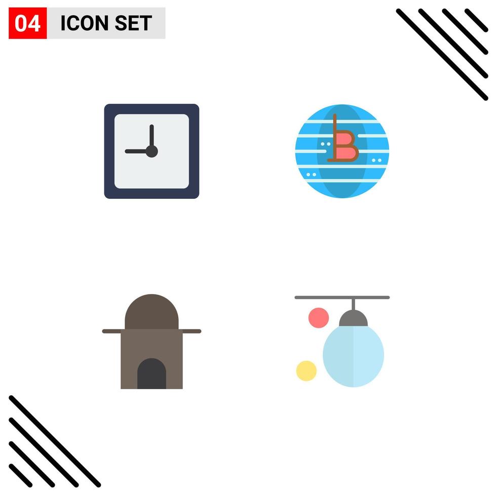ensemble moderne de 4 icônes plates pictogramme d'horloge bâtiment islamique futur de l'argent sac décentralisé éléments de conception vectoriels modifiables vecteur
