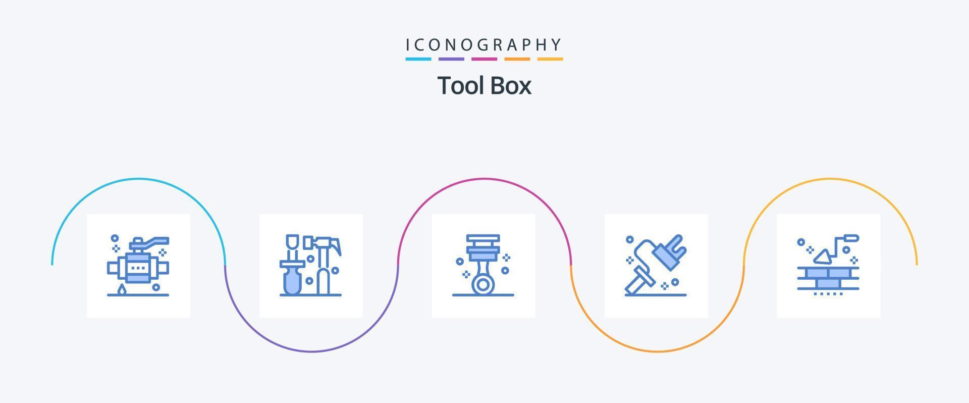 outils pack d'icônes bleu 5, y compris le bâtiment. outil. voiture. rouleau. colorant vecteur