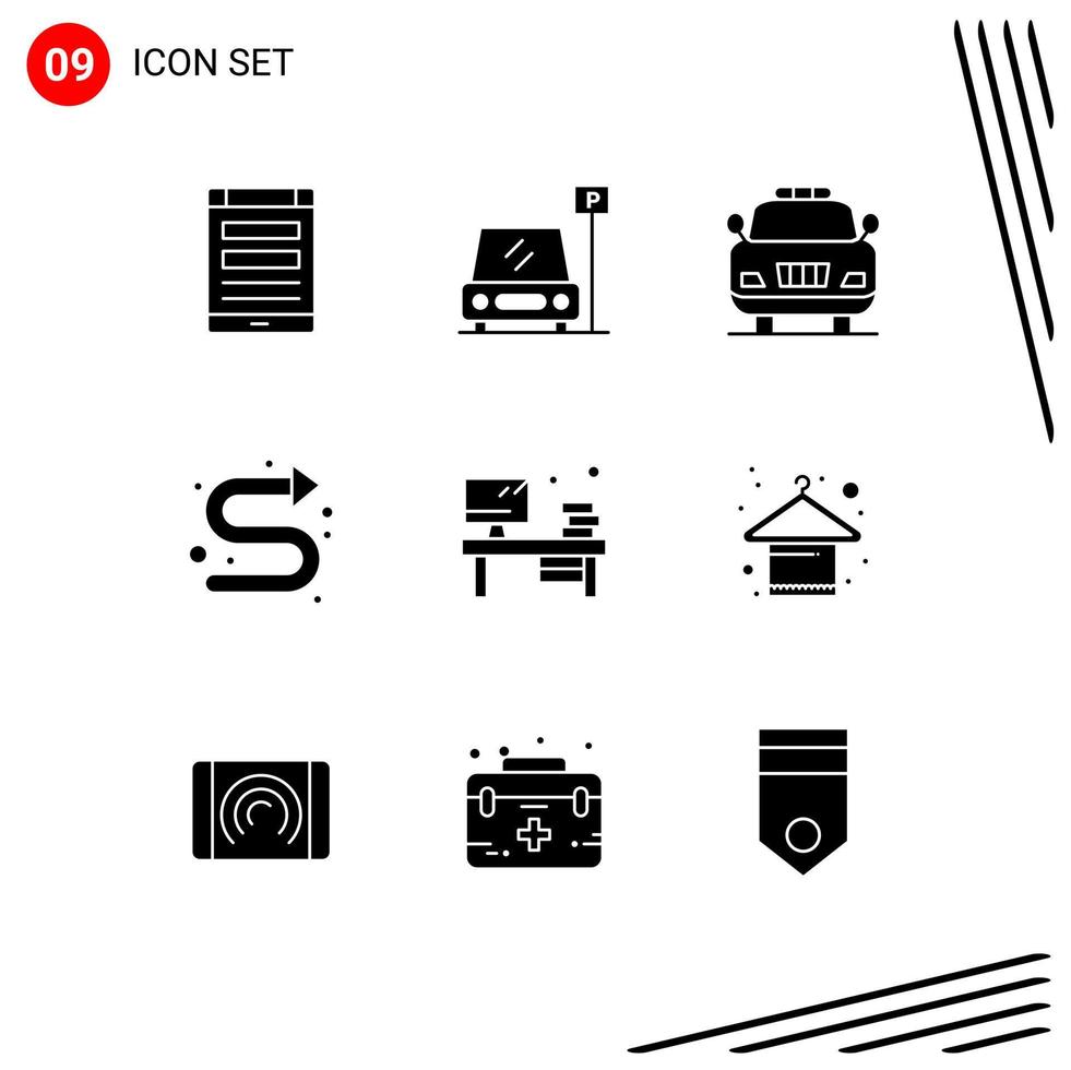 9 glyphes solides vectoriels thématiques et symboles modifiables des flèches indicatrices de la zone gauche du bureau éléments de conception vectoriels modifiables vecteur