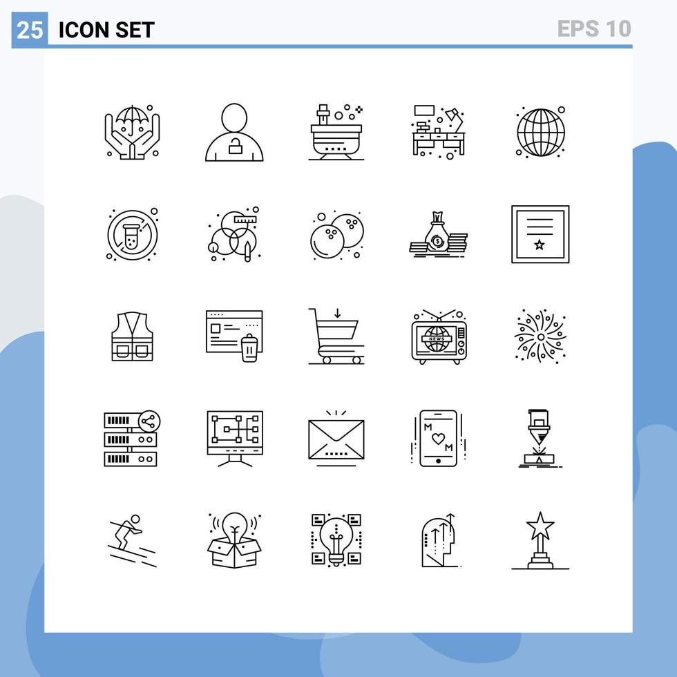groupe de 25 lignes signes et symboles pour globe table bain bureau yoga éléments de conception vectoriels modifiables vecteur