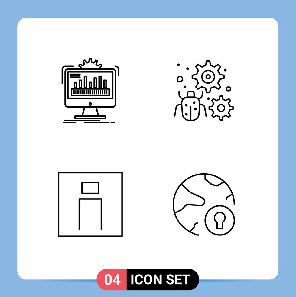 pack d'icônes vectorielles stock de 4 signes et symboles de ligne pour la surveillance de l'équipement de tableau de bord antivirus homme éléments de conception vectoriels modifiables vecteur