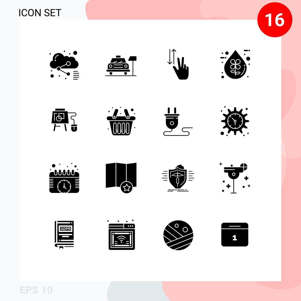 groupe de 16 signes et symboles de glyphes solides pour les éléments de conception vectoriels modifiables vecteur