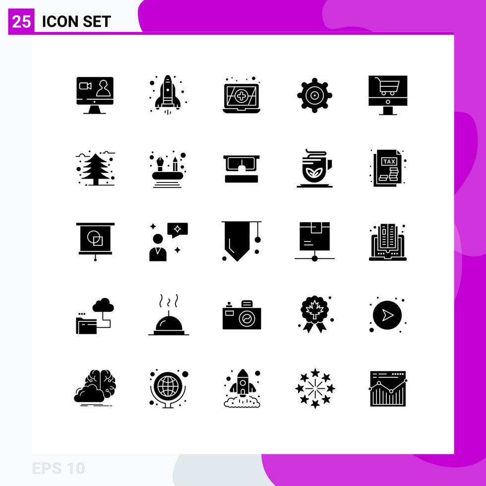 ensemble moderne de 25 pictogrammes de glyphes solides d'arbres froids définissant des éléments de conception vectoriels modifiables en ligne d'automne vecteur