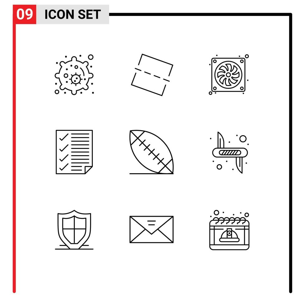 aperçu de l'interface mobile ensemble de 9 pictogrammes de document de rapport de fan américain de sport éléments de conception vectoriels modifiables vecteur