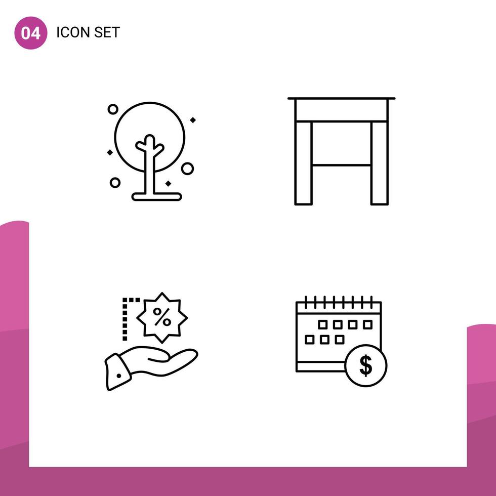 4 pack de ligne d'interface utilisateur de signes et symboles modernes de vente de ferme petite table calendrier éléments de conception vectoriels modifiables vecteur