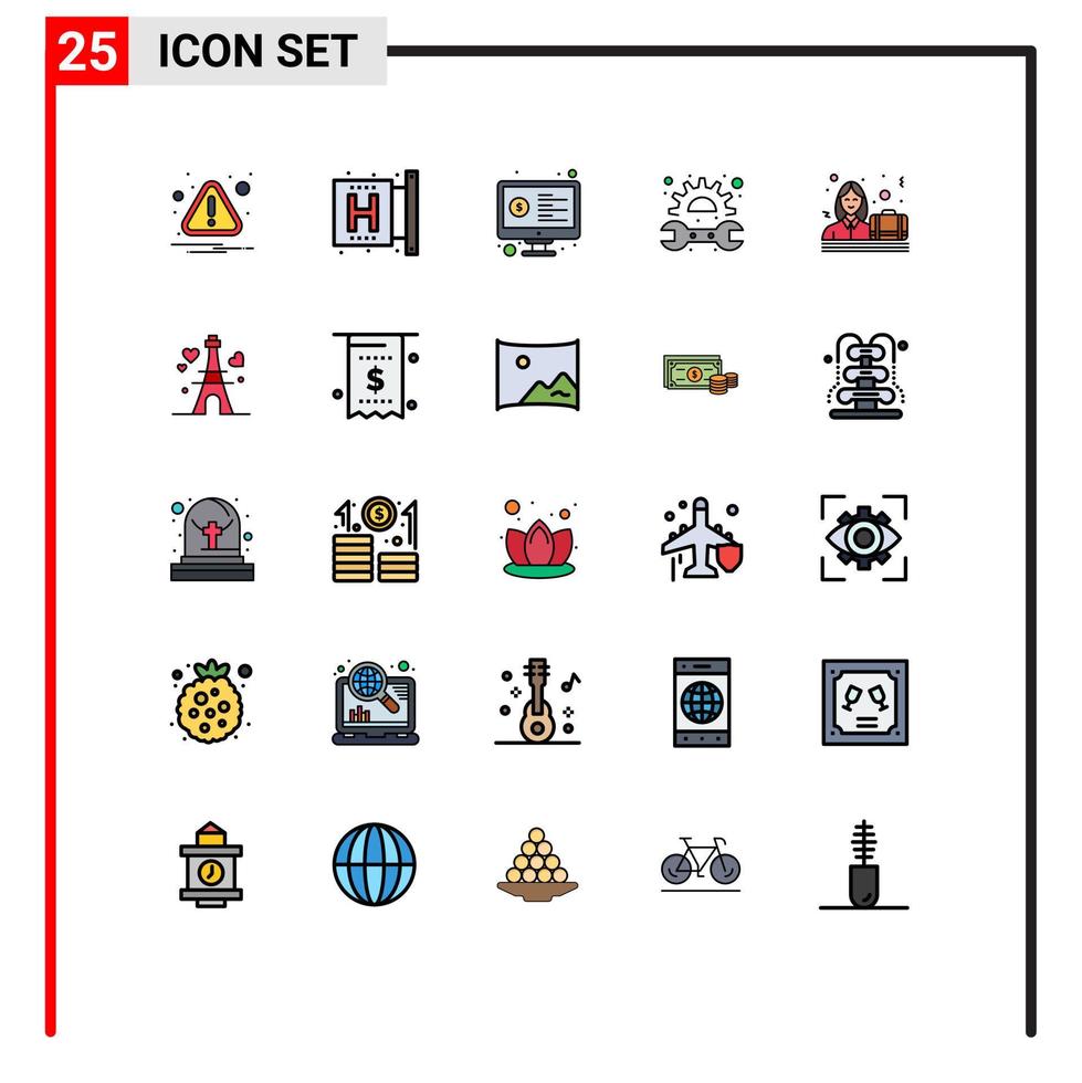 ensemble de 25 symboles d'icônes d'interface utilisateur modernes signes pour écran d'engrenage de santé mécanique clé éléments de conception vectoriels modifiables vecteur