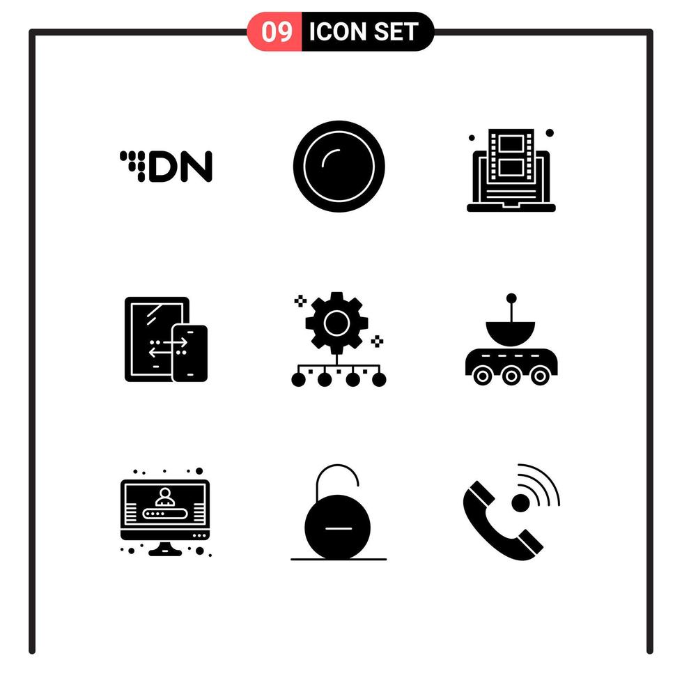 9 glyphes solides vectoriels thématiques et symboles modifiables d'éléments de conception vectoriels modifiables de vidéo mobile de cuisine de connexion technologique vecteur