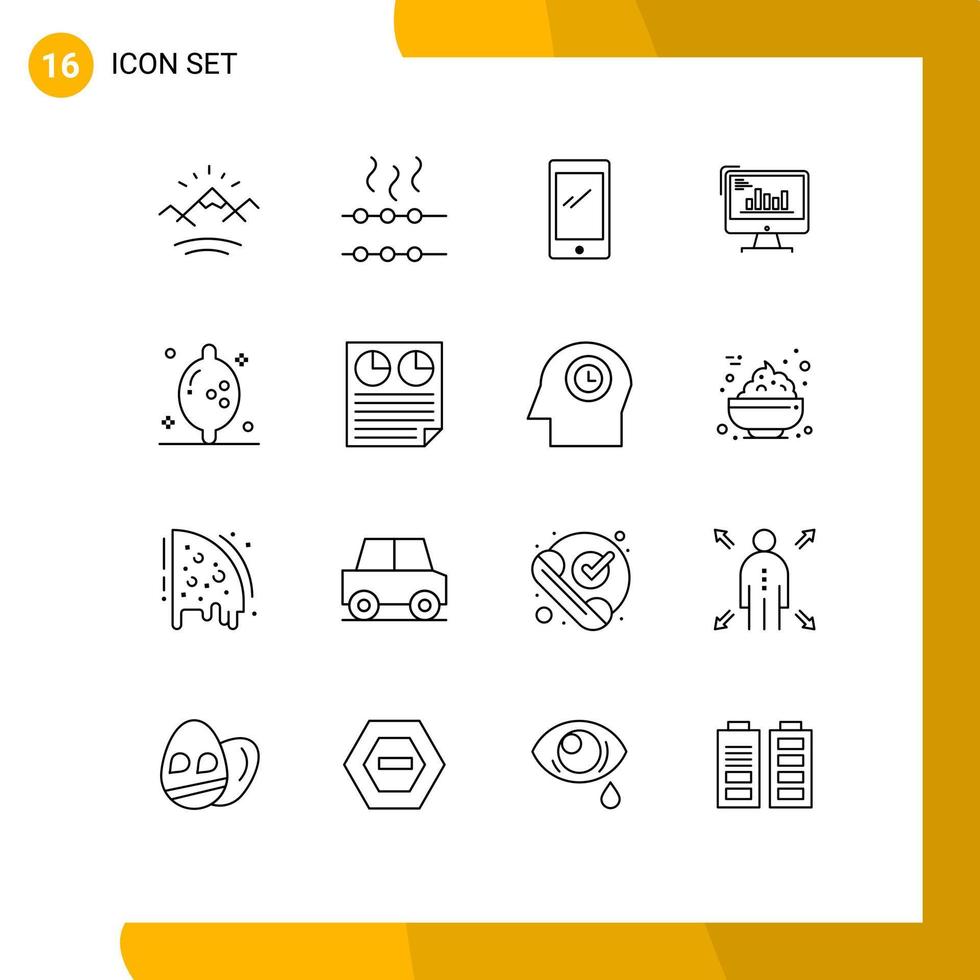 ensemble de pictogrammes de 16 contours simples d'éléments de conception vectoriels modifiables de graphique d'entreprise de téléphone intelligent d'ordinateur de marketing vecteur