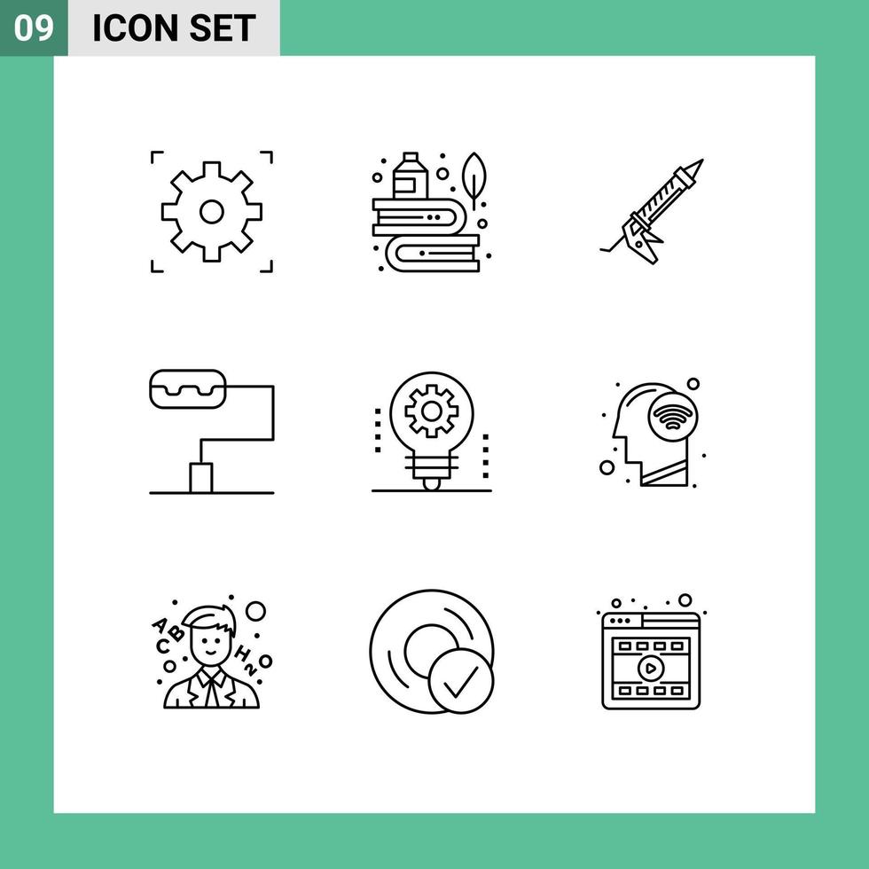 pack d'icônes vectorielles stock de 9 signes et symboles de ligne pour ampoule intelligence artificielle mastic ai ustensiles éléments de conception vectoriels modifiables vecteur
