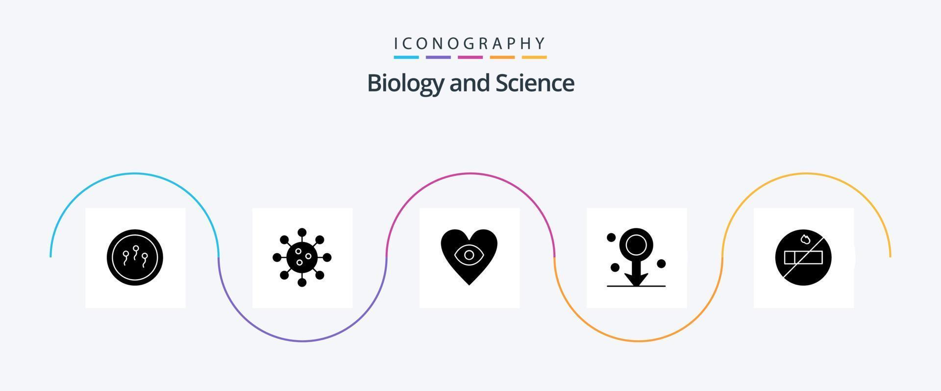 pack d'icônes de glyphe de biologie 5, y compris le tabagisme. médical. laboratoire. soins de santé. la biologie vecteur