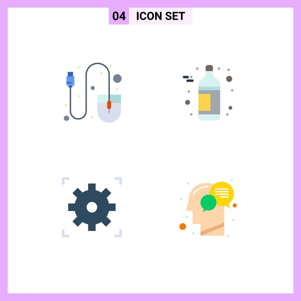 4 icônes plates vectorielles thématiques et symboles modifiables des éléments de conception vectoriels modifiables de la tête de vin de l'outil de réglage de l'ordinateur vecteur